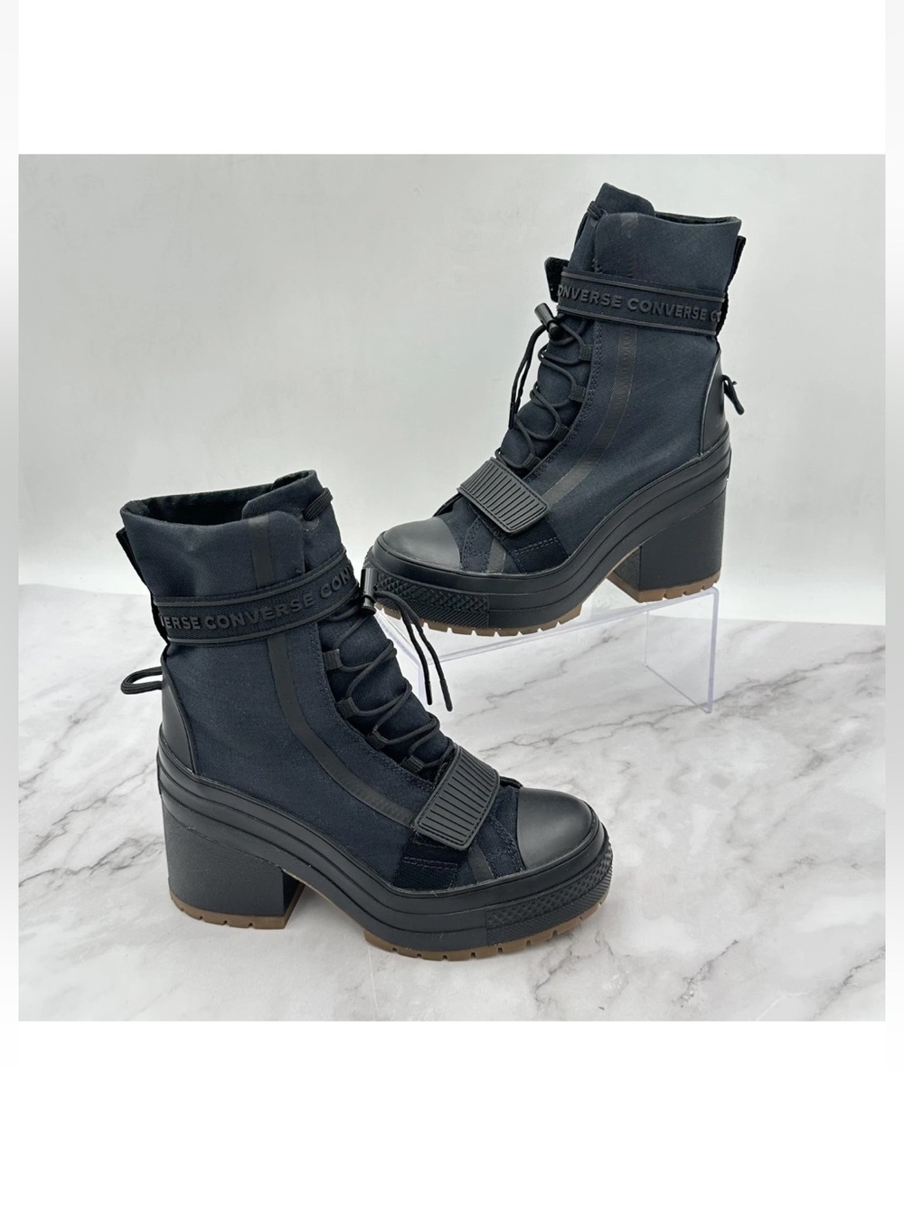 Converse Boots Womens Size 6.5 Black Platform Block Heel Ankle Lace Up 563468C